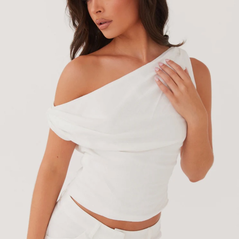 Peppermayo Exclusive - Marissa Linen One Shoulder Top - White